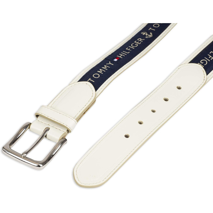 Чоловічий шкіряний ремінь Tommy Hilfiger з вставкою з тканини та класичною пряжкою (1 шт., 30 мм, кремовий з синьою вставкою)