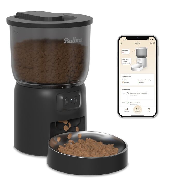Автоматичний кормушка для котів Balimo 3L з Wi-Fi, програмування, для собак та котів, чорний