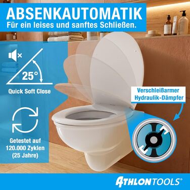 Сидіння для унітаза ATHLON TOOLS овальної форми (O-form) з мікроліфтом Soft-Close, Duroplast, антибактеріальне та стійке до подряпин, біле