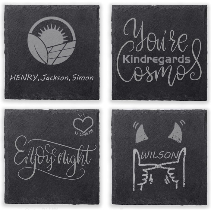 WEWINK PLUS Drink Coasters for Beverages, 4 Inch, Black Slate, Rustic Coaster with Scratch-Resistant Back, for Bar, Gifts, Crafts, Kitchen, Home Decoration, 12 Pieces