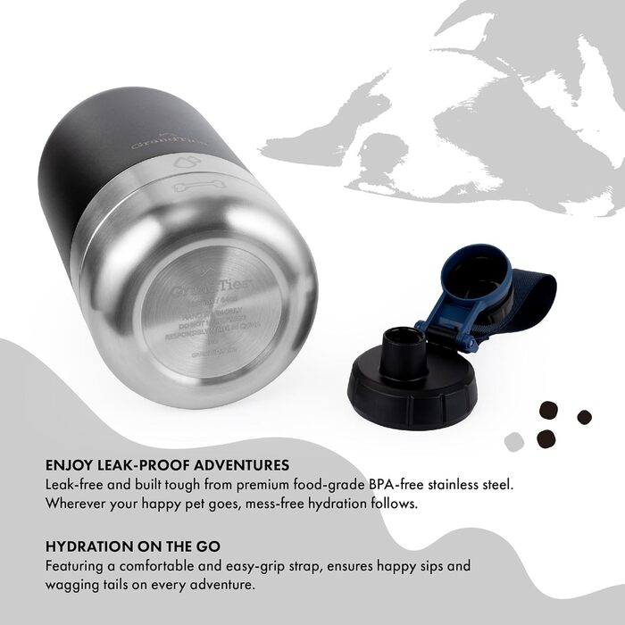 GrandTies Ізольована портативна пляшка для води для собак з двома знімними диспенсерами для мисок, витокозахисний контейнер для корму для собак, аксесуари для собак для прогулянок, походів, кемпінгу (950 мл, Пудровий зелений) (Чорний Midnight, Великий 64o