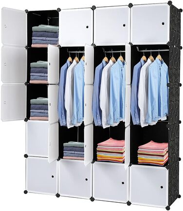Regal system, 10 cubes, plastic wardrobe with doors, modular cabinet for space-saving storage, 70 x 45 x 175 cm, white door & black cabinet. Storage for clothing, shoes etc. (140 x 45 x 175 cm, White-1)