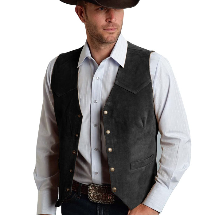 Костюмний жилет чоловічий Tuikayoo широкого крою, вінтажний, вестерн, ковбойський, нормальний крій (3XL, чорний)