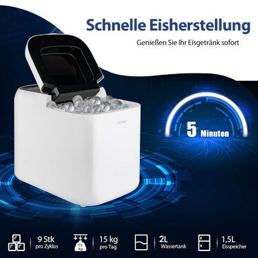 Машина для приготування льоду COSTWAY 2L, 15 кг/24 год, з LED-підсвічуванням та лопаткою