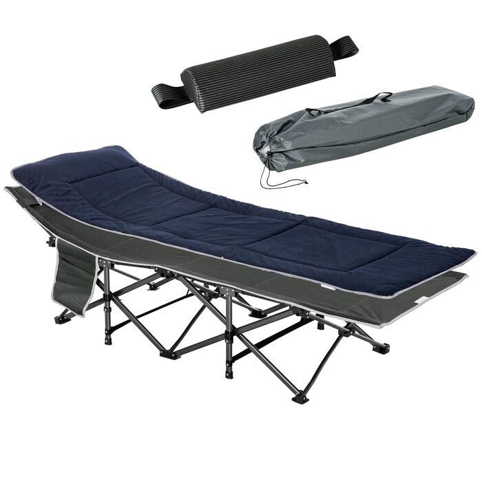 Ліжко кемпінгове складне Outsunny з матрацом, 188x64.5x53 см, до 150 кг, темно-синьо-сіре, для дому, саду, подорожей