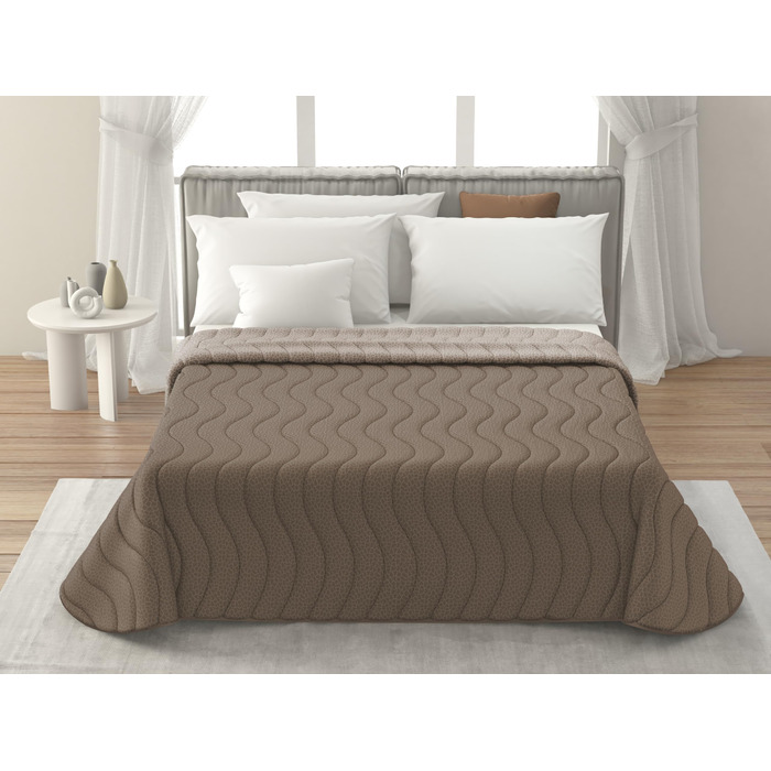 Плед на ліжко 240x260 см, двосторонній дизайн, осінньо-весняний (100 г/м²), степний, підкладковий, для двоспального ліжка, з м'якої мікрофібри, Made in Italy (колір: коричневий/мокко)