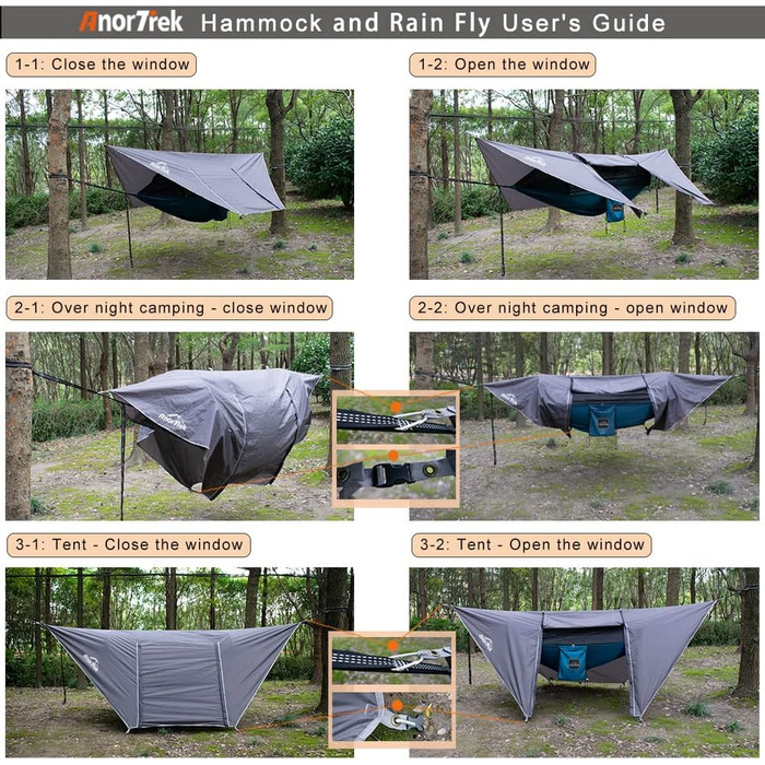Гамак для кемпінгу з москітною сіткою та тентом від дощу, двомісний, 210T нейлон, водонепроникний комплект для піших прогулянок (зелений)