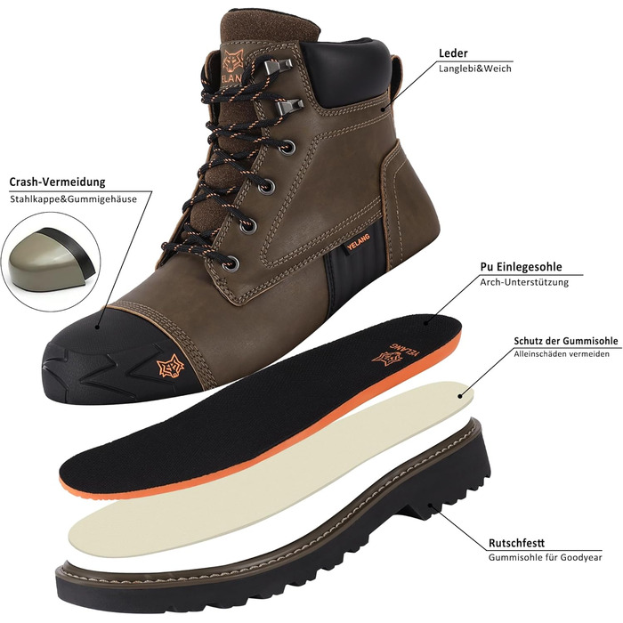 Черевики робочі чоловічі YELANG з металевим носком, для промисловості, захисне взуття (41.5 EU, B Braun)