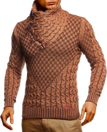 Чоловічий в'язаний светр Leif Nelson з коміром-стійкою, теплий зимовий пуловер, regular fit, для повсякденного та ділового стилю, доступний у різних розмірах та кольорах (5XL, Camel)