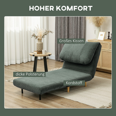 HOMCOM 2-in-1 Sleeper Sofa, Convertible Futon, Adjustable Folding Mattress Guest Bed with Corduroy Look, for Bedroom, Living Room, Green 82 x 89 x 83 cm | Aosom