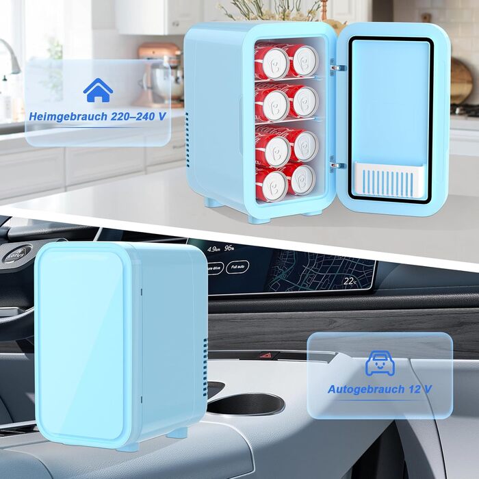 YASHE Mini Fridge - 6 Liter / 8 Can Portable Cooler - Thermoelectric - Blue
