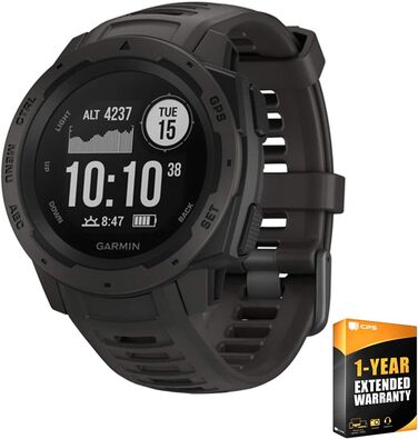 Garmin Instinct - водонепроникний GPS-годинник зі спортивними та фітнес-функціями. Вимірювання частоти серцевих скорочень на зап'ясті, фітнес-трекер та сповіщення зі смартфона. Багато моделей на вибір, ремінець чорний