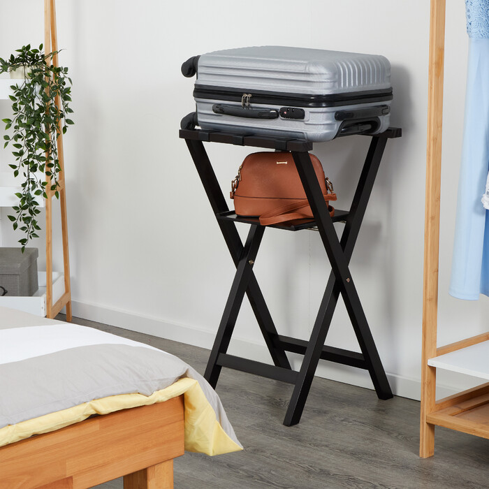 Relaxdays Black Suitcase Stand with Storage
