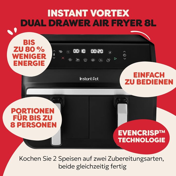 Фритюрниця повітряна Instant Pot Vortex Compact Trüffel Grau 5 л, 4-в-1, сімейний розмір, з антипригарним покриттям