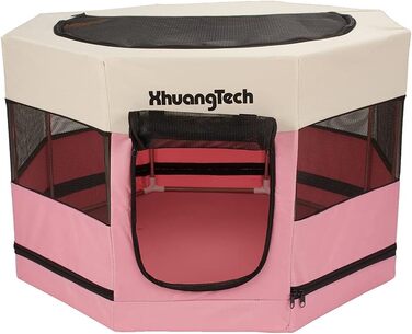 Клітка-загон для собак, котів, кроликів та морських свинок XhuangTech, рожева, з м'якого матеріалу, складана, 87.6 x 87.6 x 54.9 см