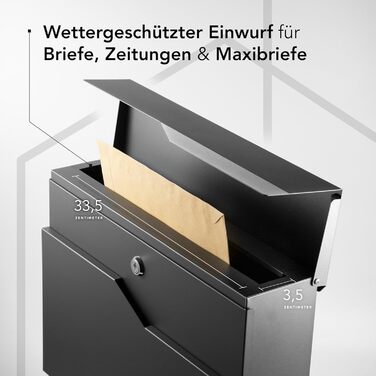 Поштовий ящик настінний Modern Manhattan антрацит RAL 7016 з газетницею та гравіюванням (без гравіювання). Нержавіюча сталь, стійкий до УФ-випромінювання