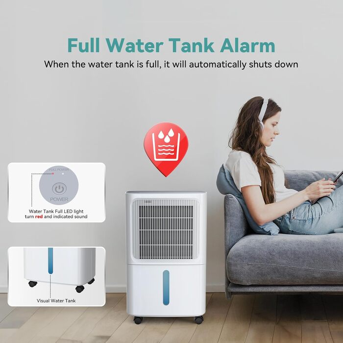 Електричний осушувач повітря Leenon 16L - тихий осушувач для підвалу, квартири, ванної кімнати, сушіння білизни, з таймером, авто-restart, 35м²