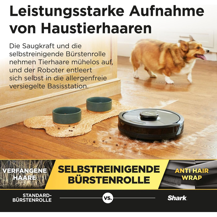 Робот-пилосос Shark Matrix Plus 2-в-1 з функцією миття та самостійною станцією, самоочищення, для шерсті тварин, килимів та твердих підлог, 14,5 см, чорний