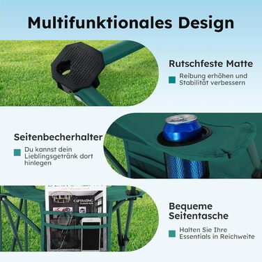 Набір 2 складаних стільців High Point Sports для кемпінгу, риболовлі та відпочинку з підсклянником та охолоджувальним відсіком (до 120 кг), зелений
