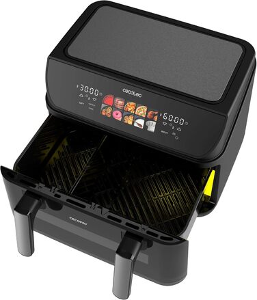 Cecotec Oil-Free Hot Air Fryer - 10L - Grill Plate - Grill - Double Heating Elements - Cecofry & Grill Duoheat 10000. 2800W, Movable Dividing Wall, Temperature Control 40-200°C, 10 Menus