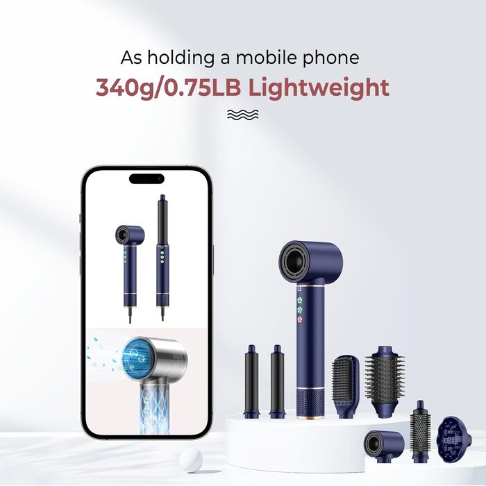 Фен-щітка Air Styler Pro 6 в 1: 1000W, для всіх типів волосся (блакитний)