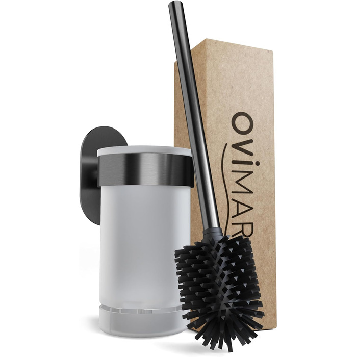 Набір для чищення унітазу Ovimar Finnkona: щітка, кріплення на стіну без свердління, силіконова щітка, функція вентиляції, сталь з порошковим покриттям, змінний насадок (Gunmetal, для кріплення)