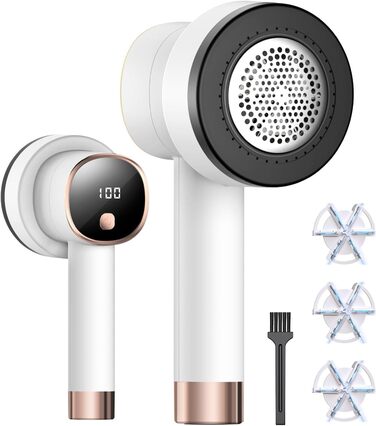 Електричний видалення ворсу з LED-дисплеєм - 6 лез з нержавіючої сталі, 3 швидкості, USB-зарядка. Підходить для одягу, пледів, диванів та постільної білизни (білий)