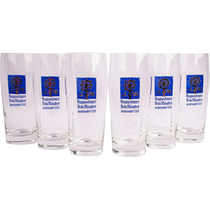 Augustiner Brewery Munich 6-Piece Beer Glass Set Willybecher 0.5 Liter