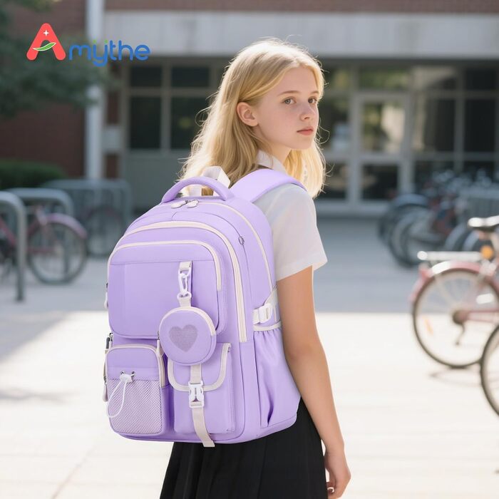 Шкільний рюкзак для дівчаток 1-5 класів з милим гаманцем, стильний рюкзак у школу для дітей та підлітків, ідеальний для школи та подорожей (фіолетовий)