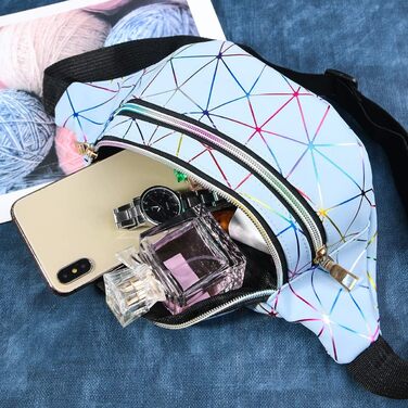 Спортивна поясна сумка Flintronic з підсвічуванням, водонепроникна, металева, з відділенням для карток, для подорожей, походів, велоспорту (блакитна)