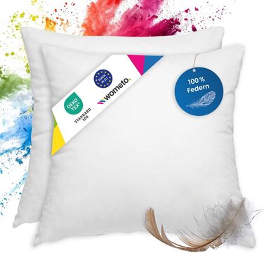 wometo 2er Set Feather Pillow 100% Feathers 80x80-1200g oekoTex Pillow Head Pillow Filling Pillow Cover Cotton white/Inner Pillow/Pillow Filling/Sleeping Pillow (2 pieces) 80 x 80 cm