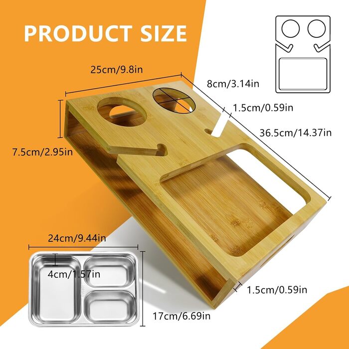 Couch Bar, Couchbar Sofa, Couchbar Snackbox, Wine Holder for Couch, Couchbar - Sofa Table - Wine Rack - Snack Bowl - Snack Holder - Couch Butler