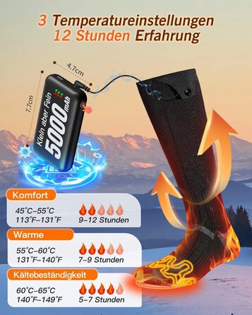 Гріючі шкарпетки 2026 Upgraded, 5000mAh*2, 3 режими нагріву, 360° нагрів, чорні, для жінок та чоловіків, для катання на лижах, полювання, походів