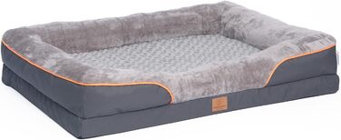 Ортопедичне собаче ліжко преміум-класу для середніх собак - XL, світло-сіре. Зручна петля, водовідштовхувальний вкладиш, м'яке, знімний чохол, 89 x 63 x 17 см