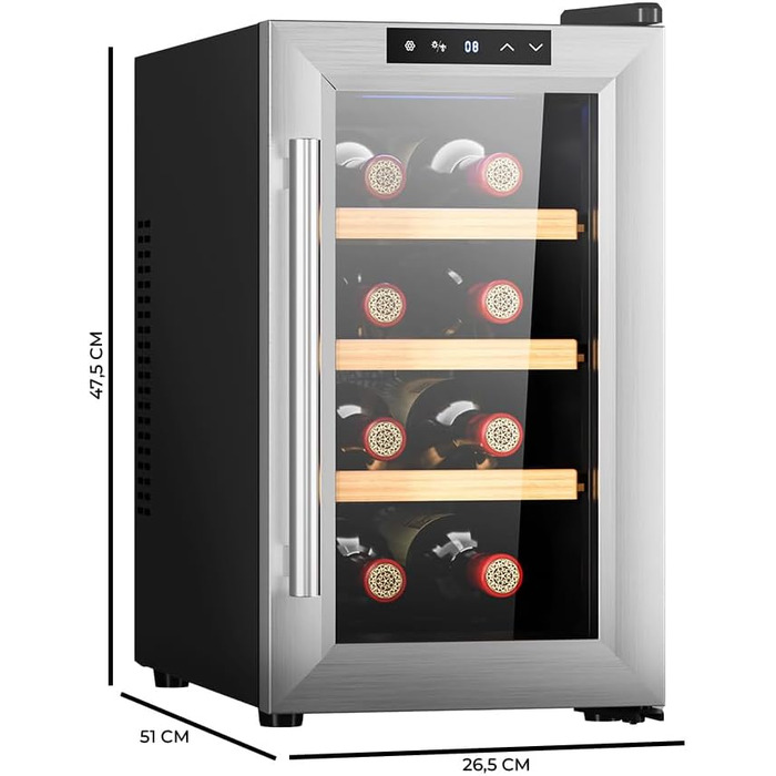 Cecotec 8-Bottle Wine Rack Bolero GrandSommelier 830 CoolWood, Thermoelectric, Quiet and High Performance, Adjustable Temperature: 8-18ºC, Touch Control Panel, Displays, Eco-friendly.