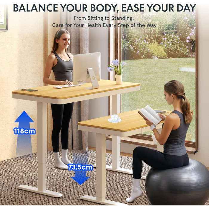 FLEXISPOT Electric Standing Desk with LED Display, Memory Function, USB Port & Drawer - 120x60cm Natural Oak