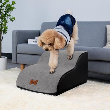 Сходинки для собак Caliyo, 3 сходинки, для маленьких собак та котів, 40 см заввишки, знімний та миючий чохол, протиковзна підставка, для ліжка, дивану та авто (60×40×40 см), сірі