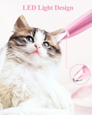Триммер для собак LOEVERY з LED-підсвічуванням, 9 мм, USB-зарядка, рожевий. Ідеально для догляду за лапами, очима, обличчям та вухами