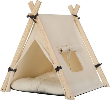 Тент для собак та котів EUGAD Tipi, білий, 60x70x60 см, M. Підходить для маленьких собак та великих котів. Ідеально для дому.