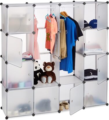 Relaxdays Closet System with 12 Compartments, Large Plastic Wardrobe, 145.5 x 145.5 cm, White (Transparent)
