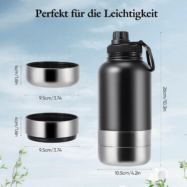Водяна пляшка для собак на винос 4-в-1, 1000 мл, з мисками для води та корму, з нержавіючої сталі, BPA-Free