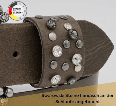 Жіночий шкіряний ремінь AnnaMatoni з розкішною стразовою пряжкою 4 см, Німеччина, сірий (100 см)