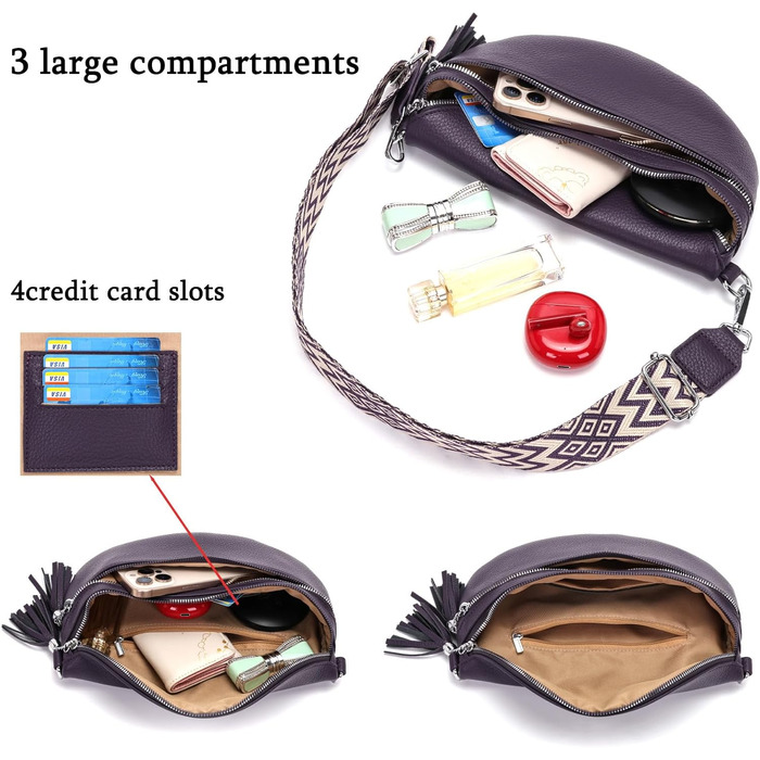 Сумка на пояс жіноча бежева, кросбоді, середнього розміру з відділенням для карт та 2 ремінцями - Lila