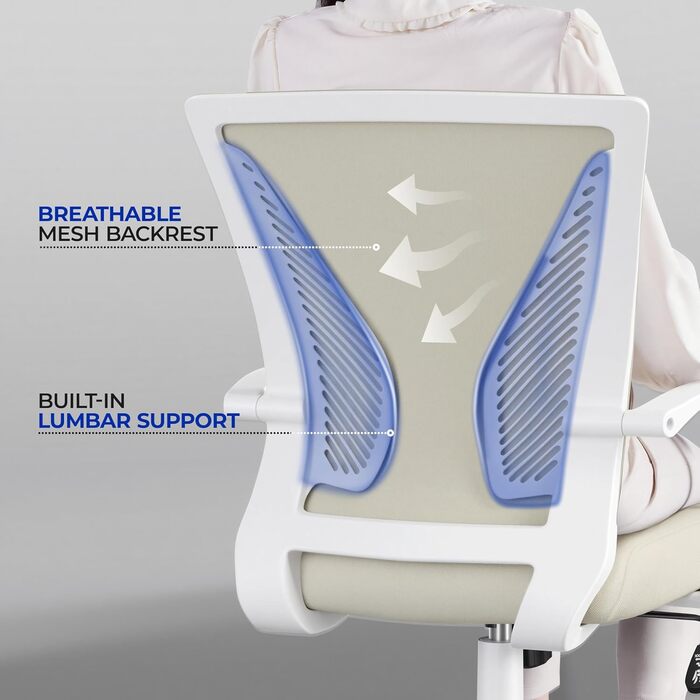 Офісний крісло Yaheetech ергономічне, з сітчастою спинкою, з підлокітниками, для офісу та дому, комп'ютерне крісло, витримує до 136 кг, дихаюче, з функцією гойдання (Бежевий)