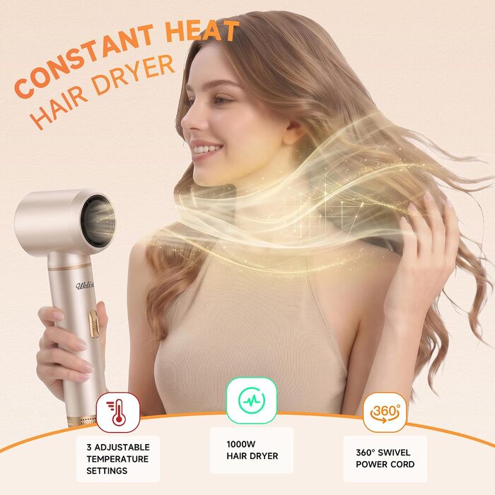 Мультистайлер для волосся 6 в 1 UKLISS Air Styler Set: фен-щітка, диффузор, плойка та вирівнювач, 1000 Вт, LCD-дисплей, Срібно-золотий