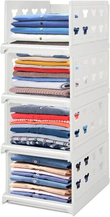 Hossejoy Extra Large Set of 4 Stackable Closet Storage Organizers, Foldable Closet Storage Box Organizers, Plastic Closet Organizer, Shelves, Basket, Bedroom, Office