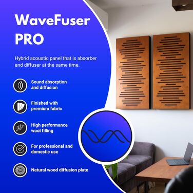Акустичні панелі Bluetone WaveFuser PRO для звукоізоляції та шумопоглинання, декоративний диффузор для стін у студію, офіс та дім (Білий, 100x50x5 см)