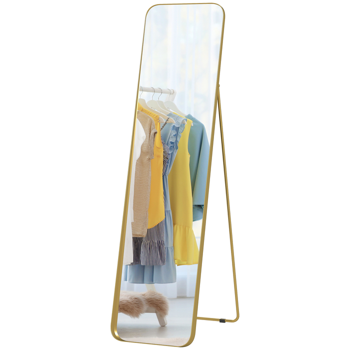HOMCOM Full-Length Mirror 160 x 40 cm Slim Standing Mirror with Metal Frame and Shatter-Resistant Glass, Wall Mirror for Standing, Leaning, Mirror for Living Room, Bedroom, Hallway, Gold | Aosom