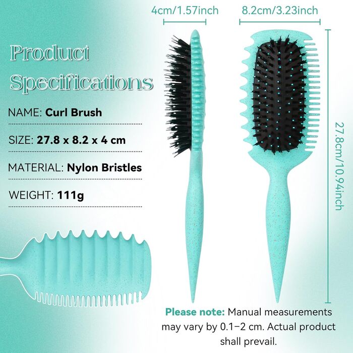 Щітка для локонів Lockenbürste: антистатична стилінг-щітка з вентиляційним дизайном для мокрого та сухого волосся, ідеальна для кучерявого волосся та створення об'єму (зелена)