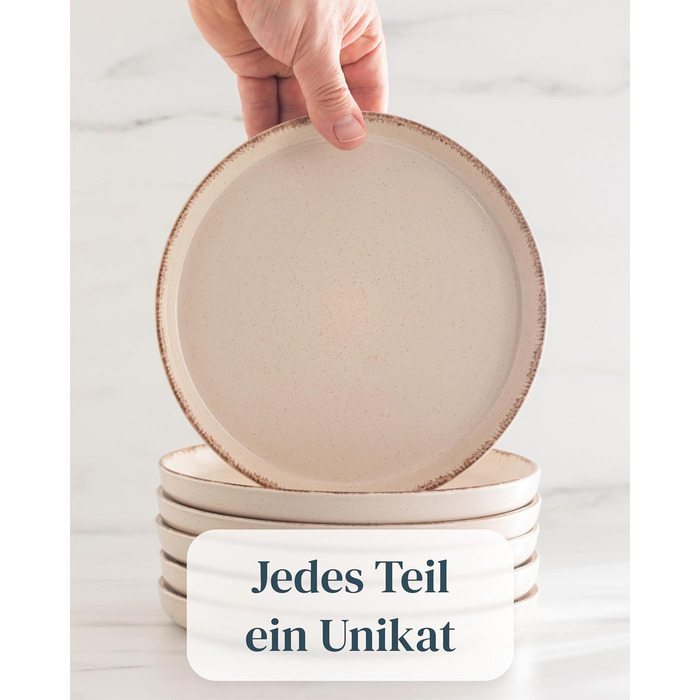 Набір посуду з каменю 12 осіб Rustic 48 предметів, Преміум якість, Стиль кантрі, Набір тарілок та мисок, Тарілька для сервірування, Набір Pure Living у бежевому кольорі 48 предметів